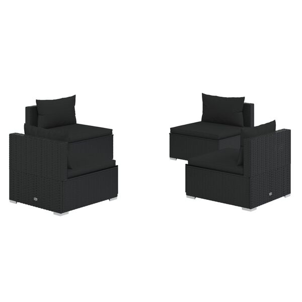 vidaXL Garden Lounge Set Black PE rattan, powder-coated steel, plastic