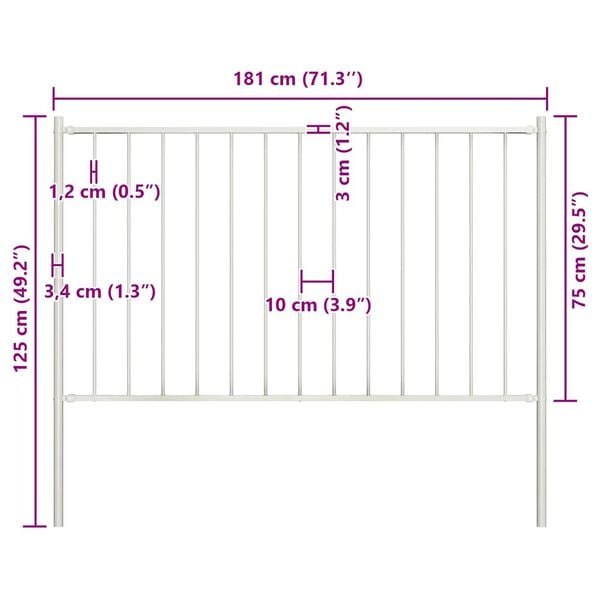 vidaXL Fence Panel with Posts Powder-coated Steel 5.6x2.5' White