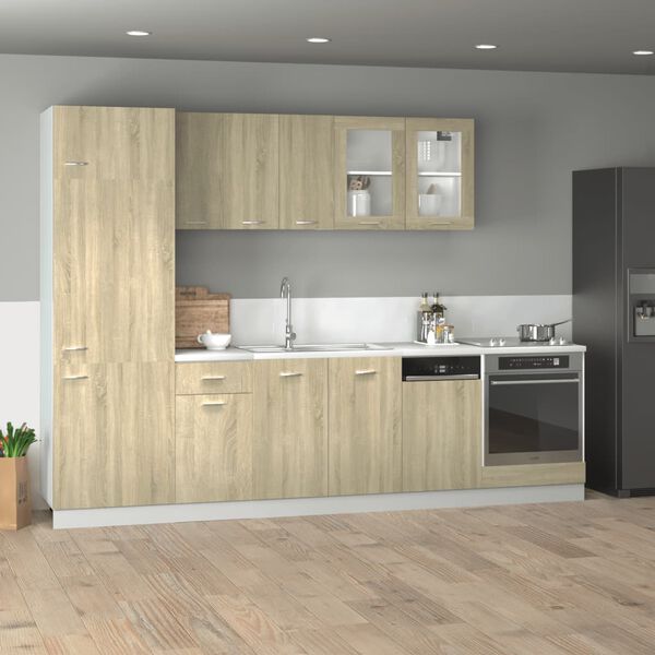 vidaXL Kitchen Cabinet Set Set of 8 Sonoma oak Engineered wood Large