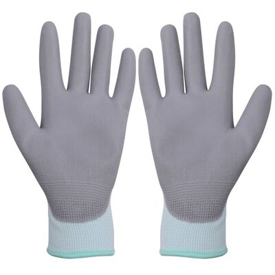 vidaXL Work Gloves PU 24 Pairs White and Gray Size 8/M
