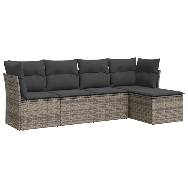 vidaXL Garden Sofa Set Grey PE Rattan, Powder-Coated Steel Large