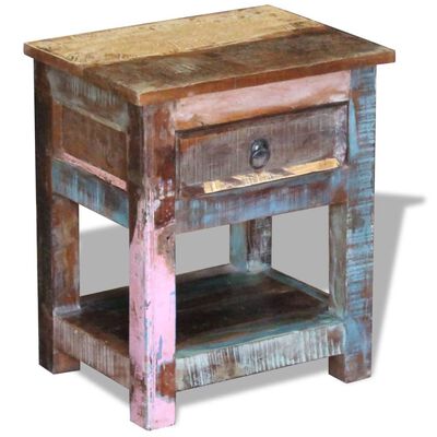 vidaXL Side Table with 1 Drawer Solid Reclaimed Wood 17"x13"x20"