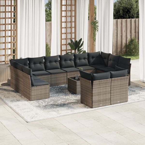 vidaXL Patio Sofa Set Grey PE rattan, tempered glass, powder-coated steel