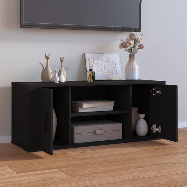 vidaXL TV Cabinet Black Engineered wood Medium TV Cabinet Rectangular