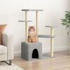vidaXL Cat Tree Light Grey Engineered Wood, Plush, Sisal 42.3 in Tall