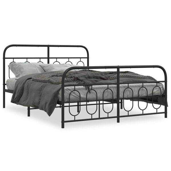 vidaXL Bed Frame Black Steel Double Bed Frame Rectangular Modern