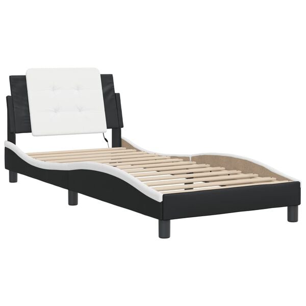 vidaXL Bed Frame Black and white Faux leather and plywood Twin XL