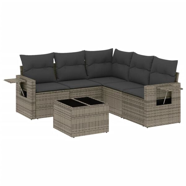 vidaXL Garden Sofa Set Grey Poly Rattan, Powder-Coated Steel, Tempered Glass