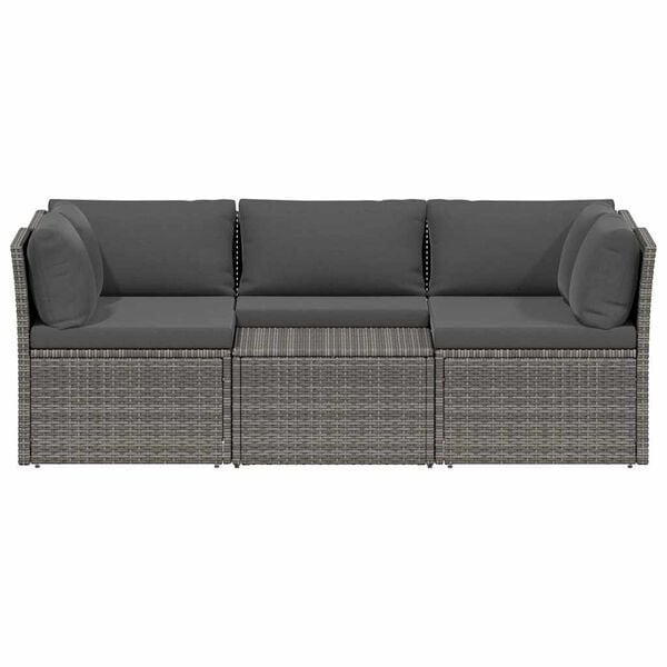 vidaXL Sofa Set Grey Poly Rattan, Powder-Coated Steel Large