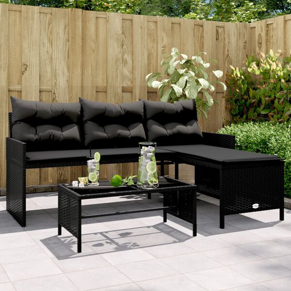 vidaXL Garden Sofa Black PE rattan Medium Removable Covers