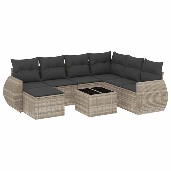 vidaXL Garden Sofa Set Light Grey PE Rattan Large Adjustable Feet