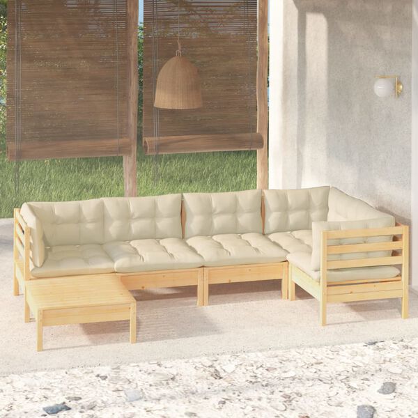 vidaXL Garden Lounge Set Cream Solid pine wood, fabric (100% polyester)
