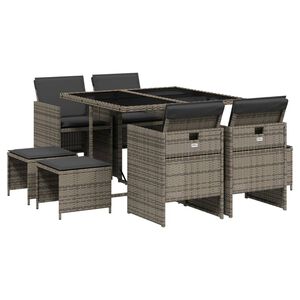 vidaXL Garden Dining Set Grey PE rattan 9 Piece Stackable