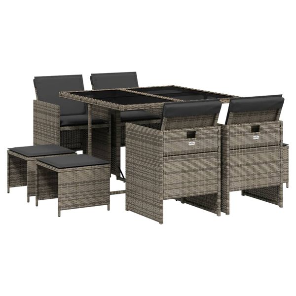vidaXL Garden Dining Set Grey PE rattan 9 Piece Stackable