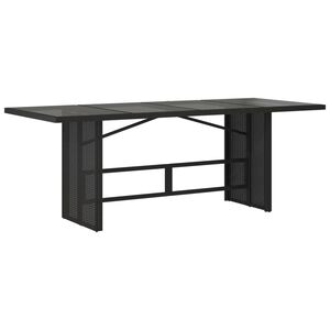vidaXL Garden Table Black PE rattan, powder-coated steel, tempered glass
