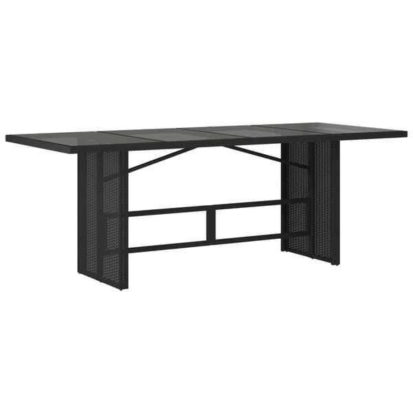 vidaXL Garden Table Black PE rattan, powder-coated steel, tempered glass
