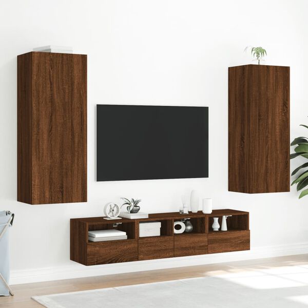 vidaXL TV Wall Unit Brown Oak Engineered Wood Large TV Wall Unit