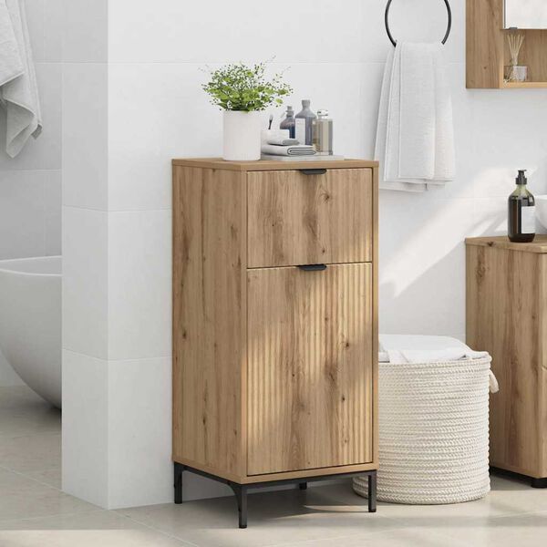 vidaXL Bathroom Cabinet with Door Artisan Oak 15.55 x 14.17 x 34.65 in