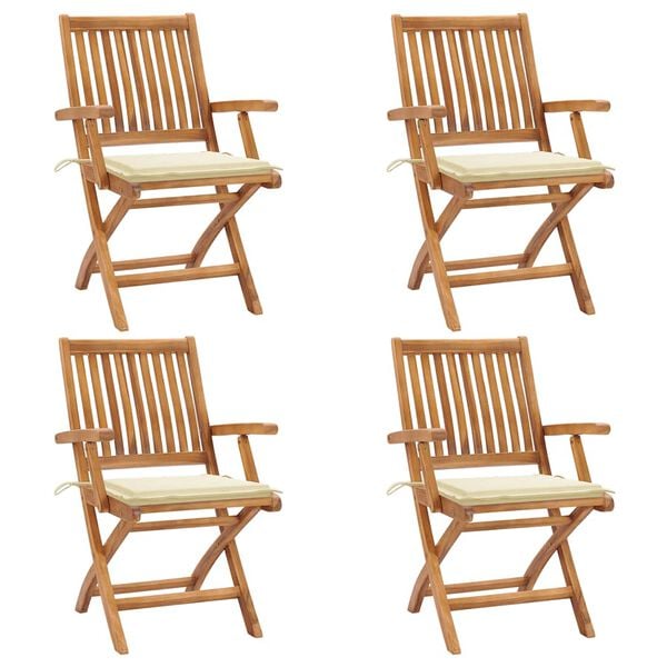 vidaXL Folding Patio Chairs with Cushions 4 pcs Solid Teak Wood