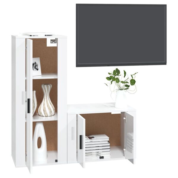 vidaXL TV Cabinet Set Set of 2 High gloss white Engineered wood Medium