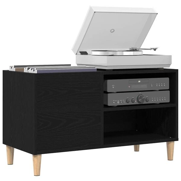 vidaXL Record Cabinet Black oak 33.27 x 14.96 x 18.90 in