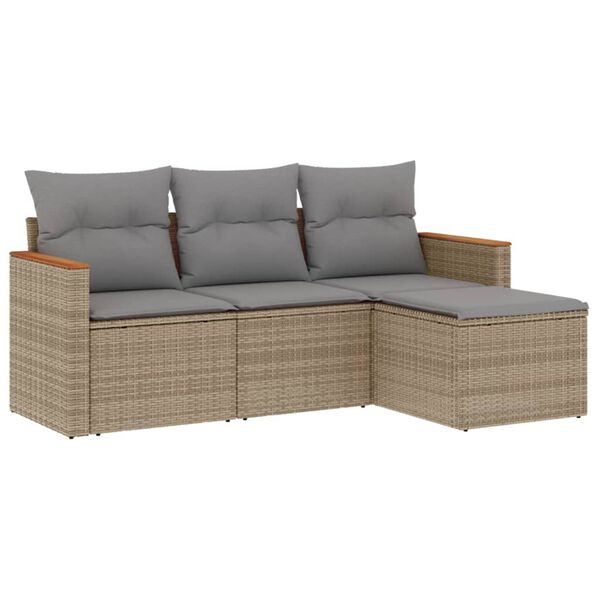 vidaXL Garden Sofa Set Beige PE Rattan 4 Piece Adjustable Feet