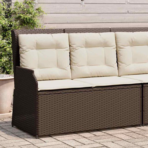 vidaXL Reclining Patio Bench Brown PE rattan Medium Adjustable Armrests