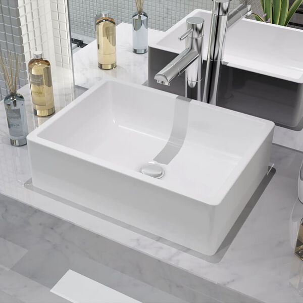 vidaXL Basin Rectangular Ceramic White 16.1"x11.8"x4.7"