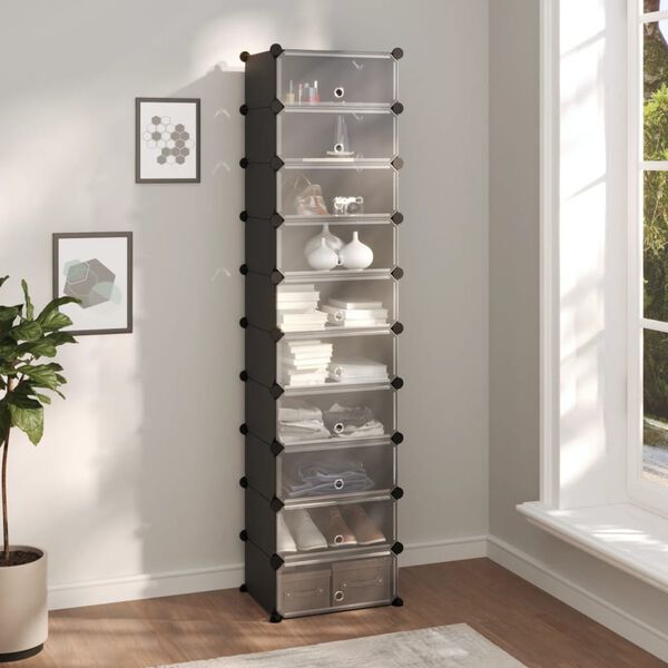 vidaXL Shoe Rack Black Polypropylene, Steel Tall Shoe Rack Rectangular