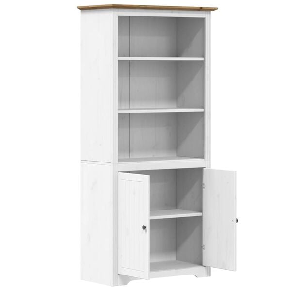 vidaXL Bookcase White and Brown Solid Pine Wood, Engineered Wood, Metal