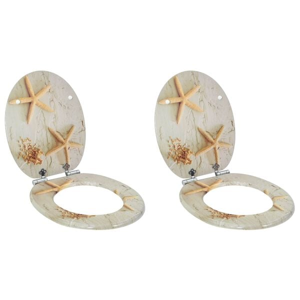 vidaXL WC Toilet Seats 2 pcs with Soft Close Lids MDF Starfish Design