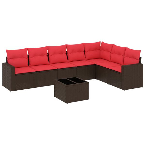 vidaXL 8 Piece Patio Sofa Set with Cushions Brown Poly Rattan