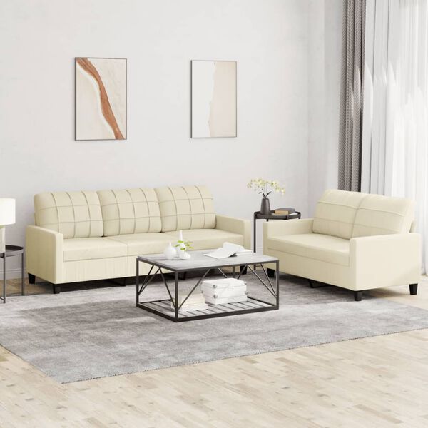 vidaXL Sofa Set Cream Faux leather 2-Seater and 3-Seater Durable