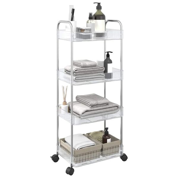 vidaXL Storage Trolley 4-Tier Transparent 14.6x11.0x37.4" Acrylic