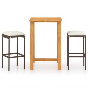 vidaXL Garden Bar Set Brown, Cream Solid Acacia wood, Poly rattan, Polyester