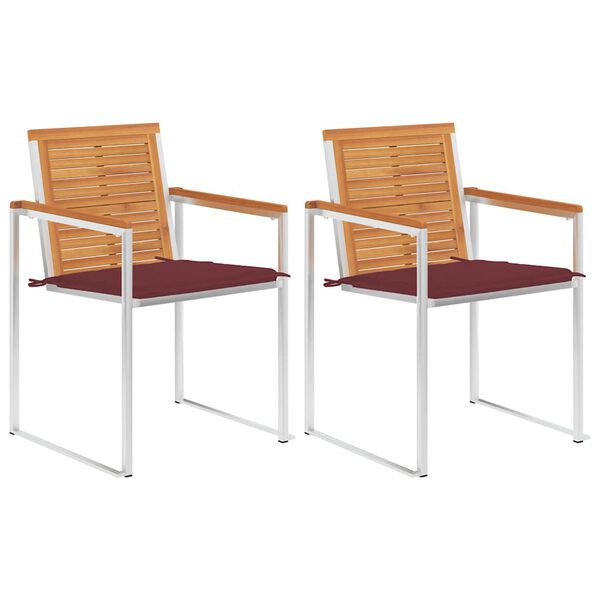 vidaXL Patio Chairs with Cushions 2 pcs Solid Acacia Wood and Steel