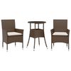 vidaXL 3 Piece Patio Dining Set with Cushions Brown Poly Rattan and Glass