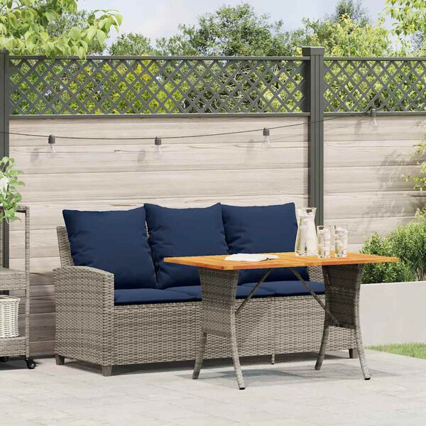 vidaXL Patio Sofa 3-Seater with Cushions&Table Gray Poly Rattan