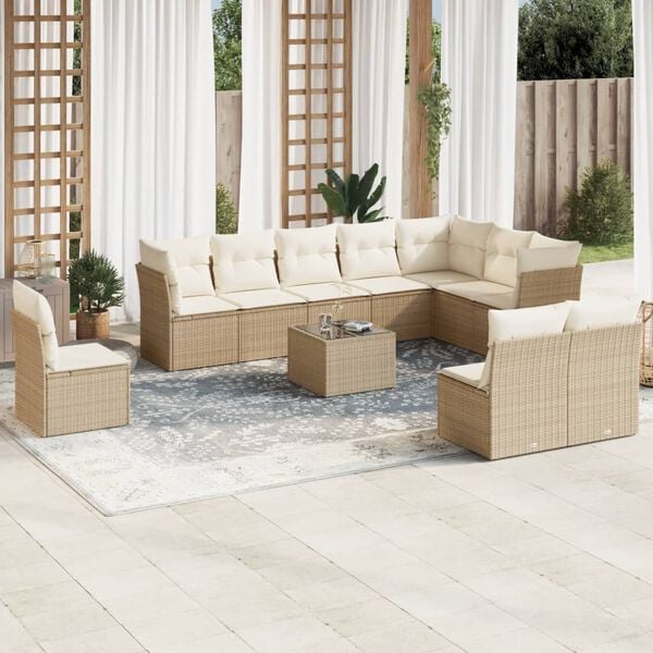 vidaXL Garden Sofa Set Beige PE rattan, powder-coated steel, tempered glass