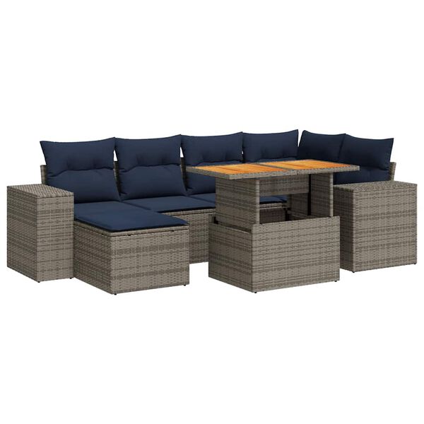 vidaXL 7 Piece Patio Sofa Set with Cushions Gray Poly Rattan