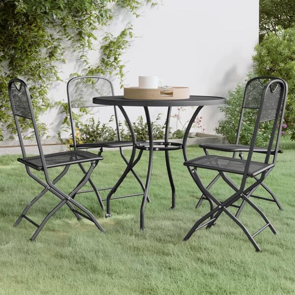 vidaXL Garden Dining Set Anthracite Expanded metal mesh Medium Foldable
