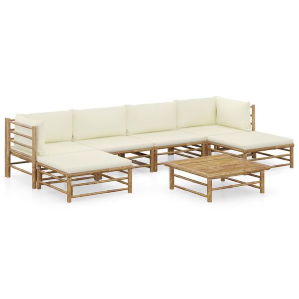 vidaXL Garden Lounge Set Cream White Bamboo, Polyester Modular