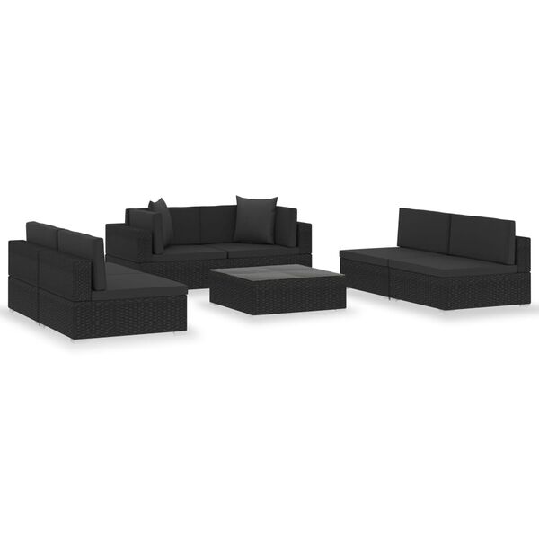 vidaXL Sofa Set Black rattan, black cushion, red pillows