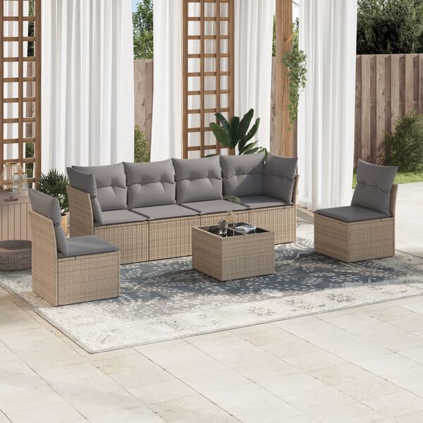 vidaXL Patio Sofa Set Beige PE Rattan Regular Adjustable Feet