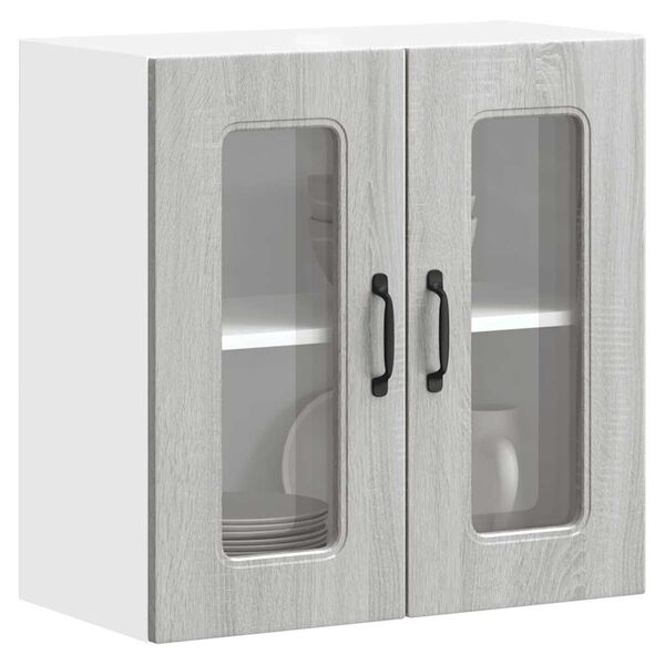 vidaXL Kitchen Wall Cabinet Grey sonoma Engineered wood and glass Medium