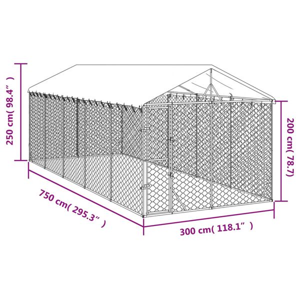 vidaXL Outdoor Dog Kennel Silver Galvanized Steel 9.8x24.6x8.2 ft Tough