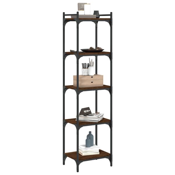 vidaXL Bookcase Brown Oak Engineered Wood, Metal Large Adjustable Feet