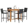 vidaXL Garden Bar Set Black Solid Acacia wood, Poly Rattan Table for 4