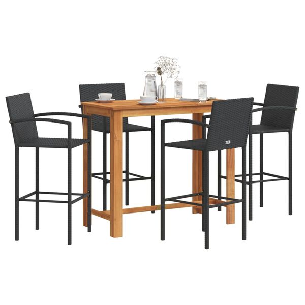 vidaXL Garden Bar Set Black Solid Acacia wood, Poly Rattan Table for 4