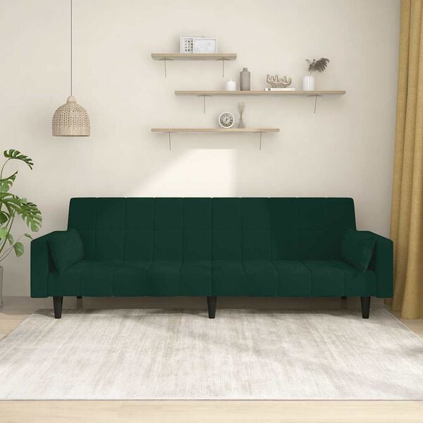 vidaXL Sofa Bed Dark Green Velvet Two-seater